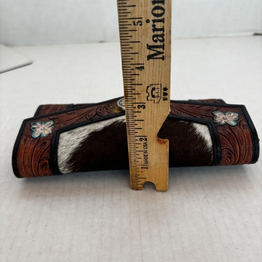 Tooled Leather Wallet Womens Brown Cowhide‎ Sunflower Western Concho New